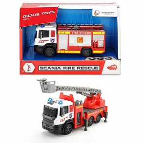 Пожарная машина Scania со светом и звуком, кабина die-cast, свободный ход, 17 см., 2 вида (Dickie, 3712016)